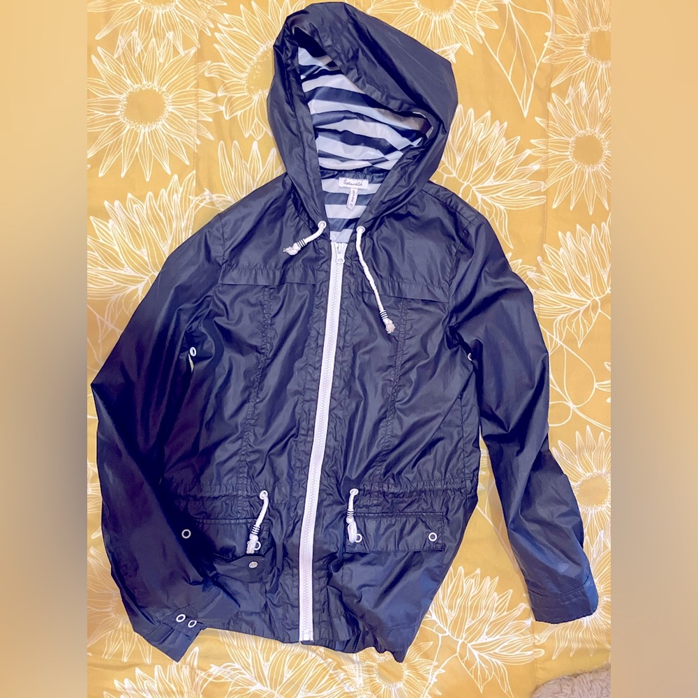 Splendid rain, jacket, blue, and white striped